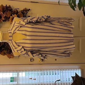 Ohmg black white striped tunic long sleeve cold shoulder tassel tie back S NEW…